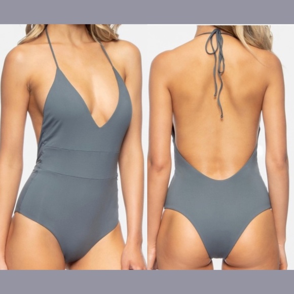NEW Tavik [ XS ] Chase Deep V-Neck‎ One-Piece Swimsuit in Turbulence Grey - Picture 1 of 11